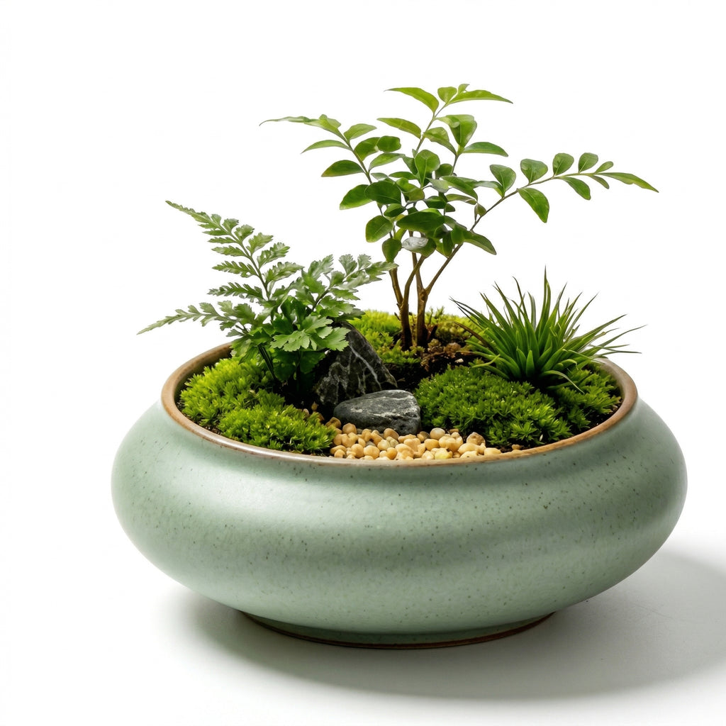 Mini Moss Terrarium Garden in Ceramic Bowl