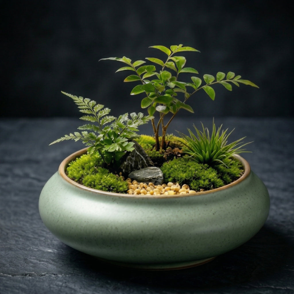 Mini Moss Terrarium Garden in Ceramic Bowl