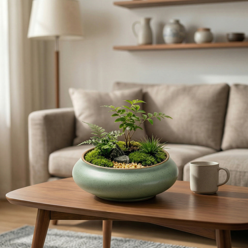 Mini Moss Terrarium Garden in Ceramic Bowl