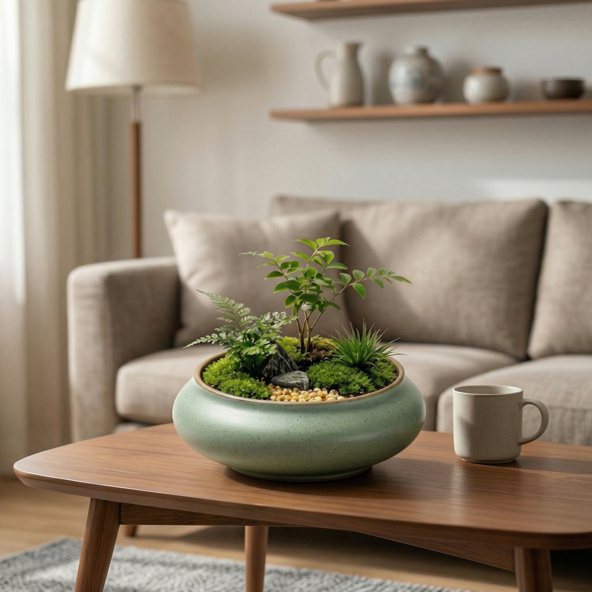 Mini Moss Terrarium Garden in Ceramic Bowl
