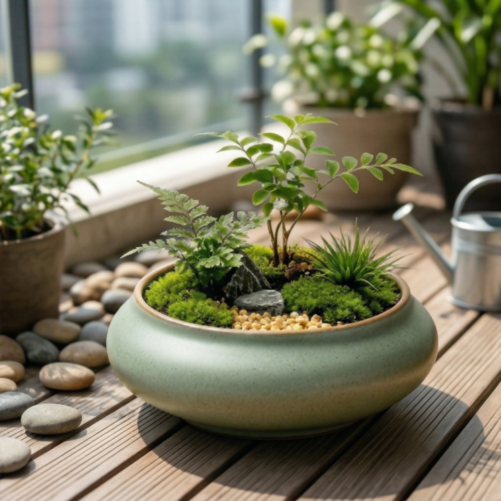Mini Moss Terrarium Garden in Ceramic Bowl
