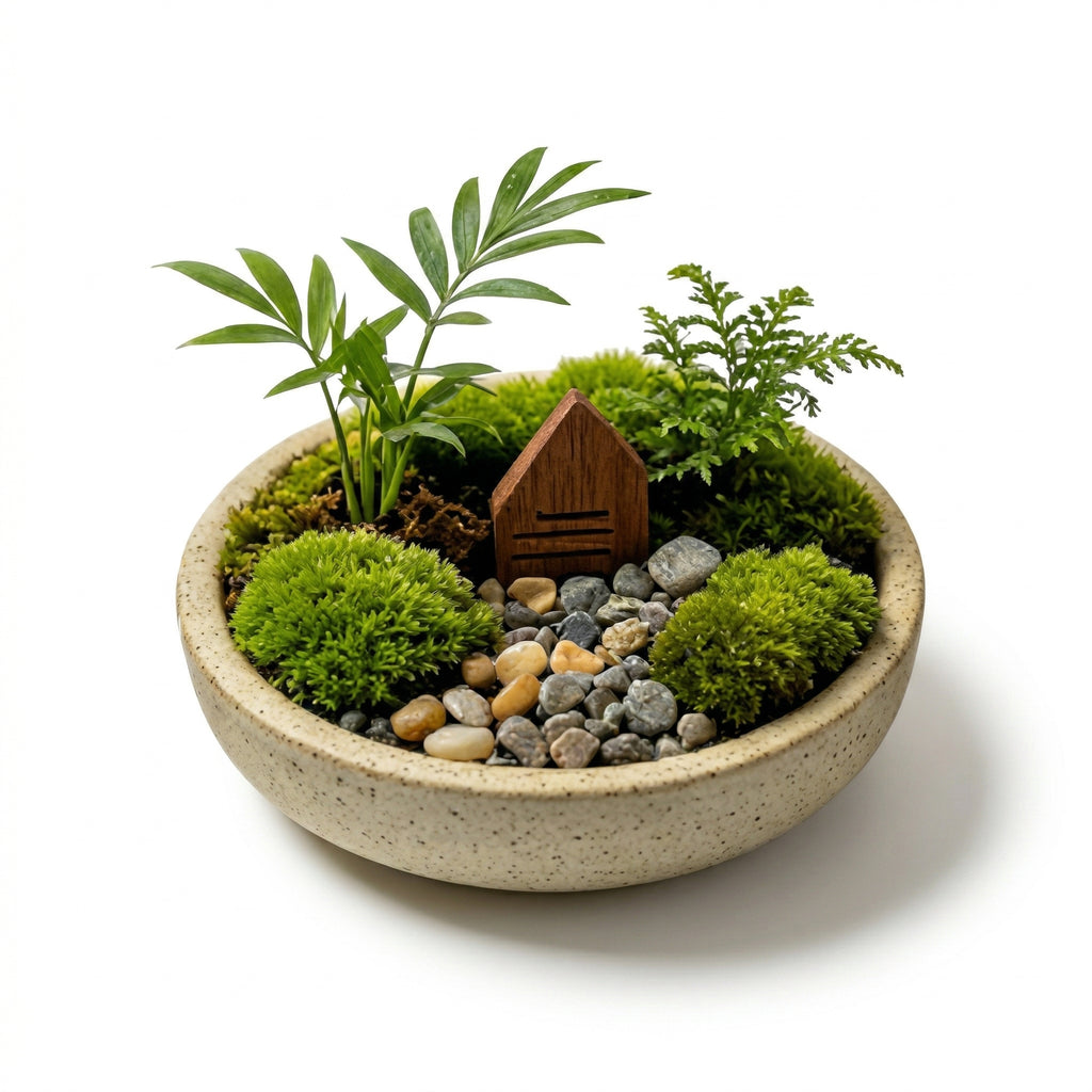 Mini Moss Landscape Planter with Woodland Cottage Accent
