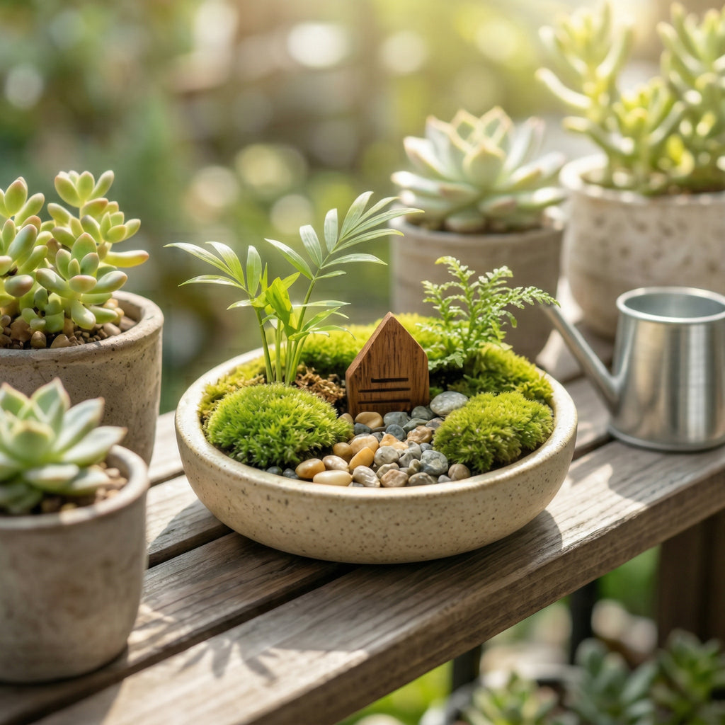 Mini Moss Landscape Planter with Woodland Cottage Accent