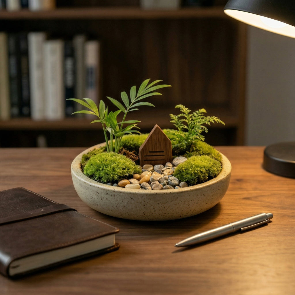 Mini Moss Landscape Planter with Woodland Cottage Accent