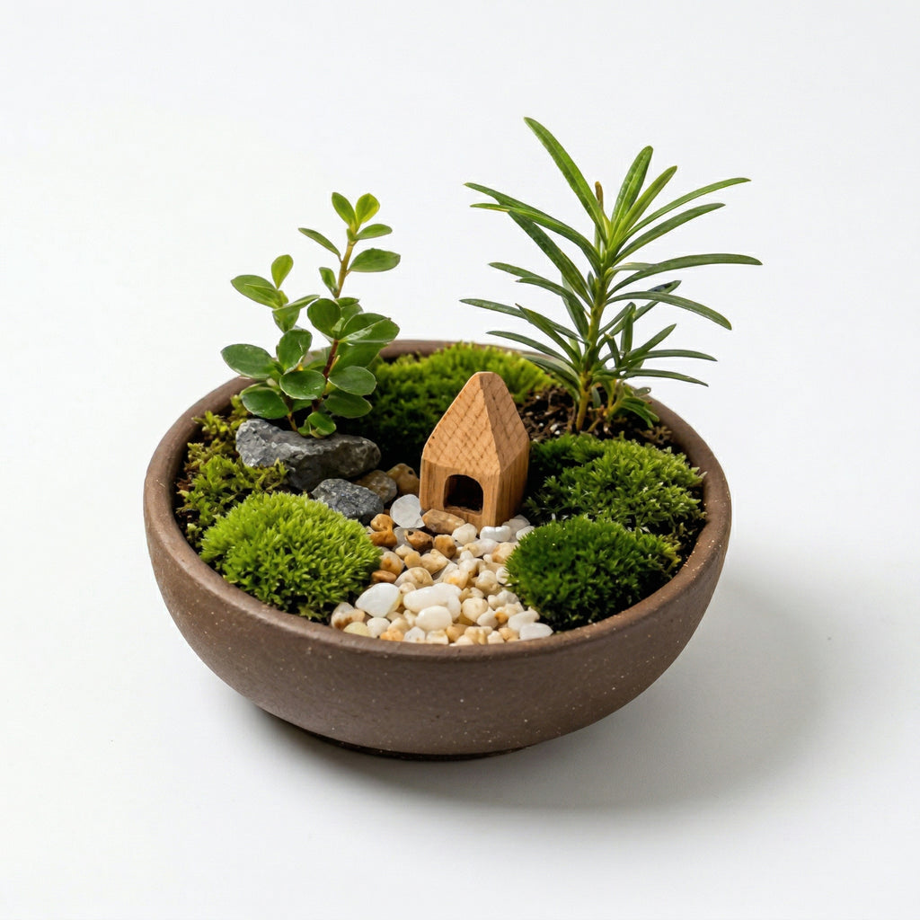 Mini Moss Landscape Planter with Wooden House Accent