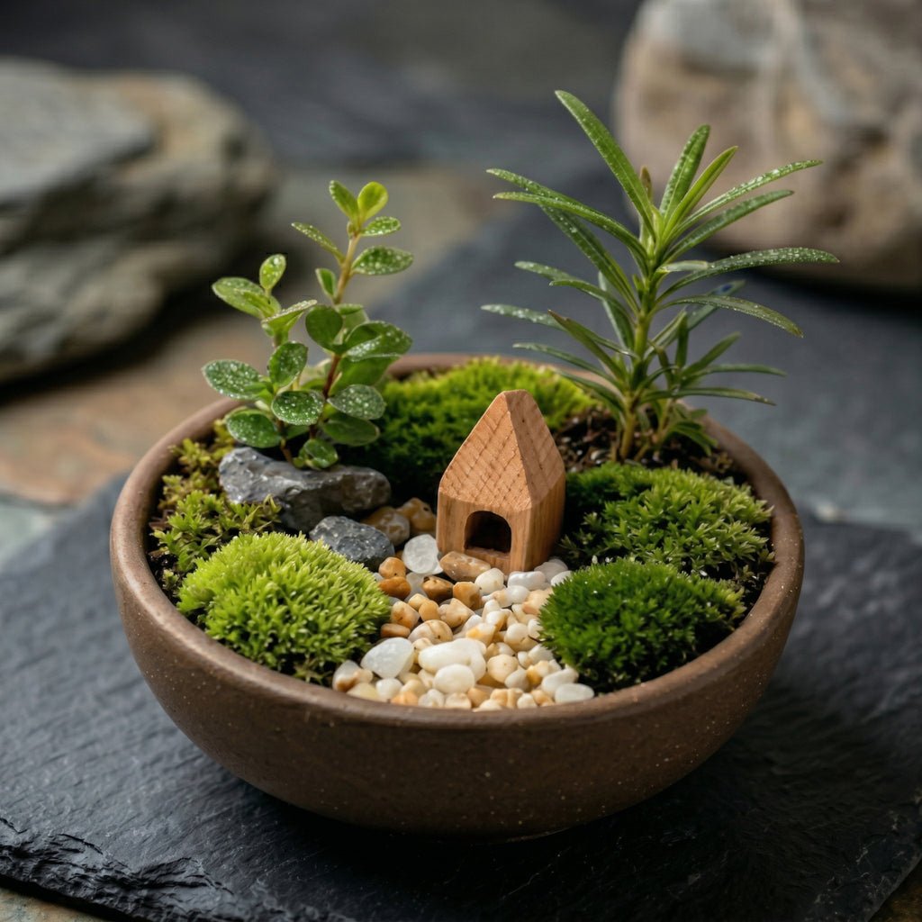 Mini Moss Landscape Planter with Wooden House Accent