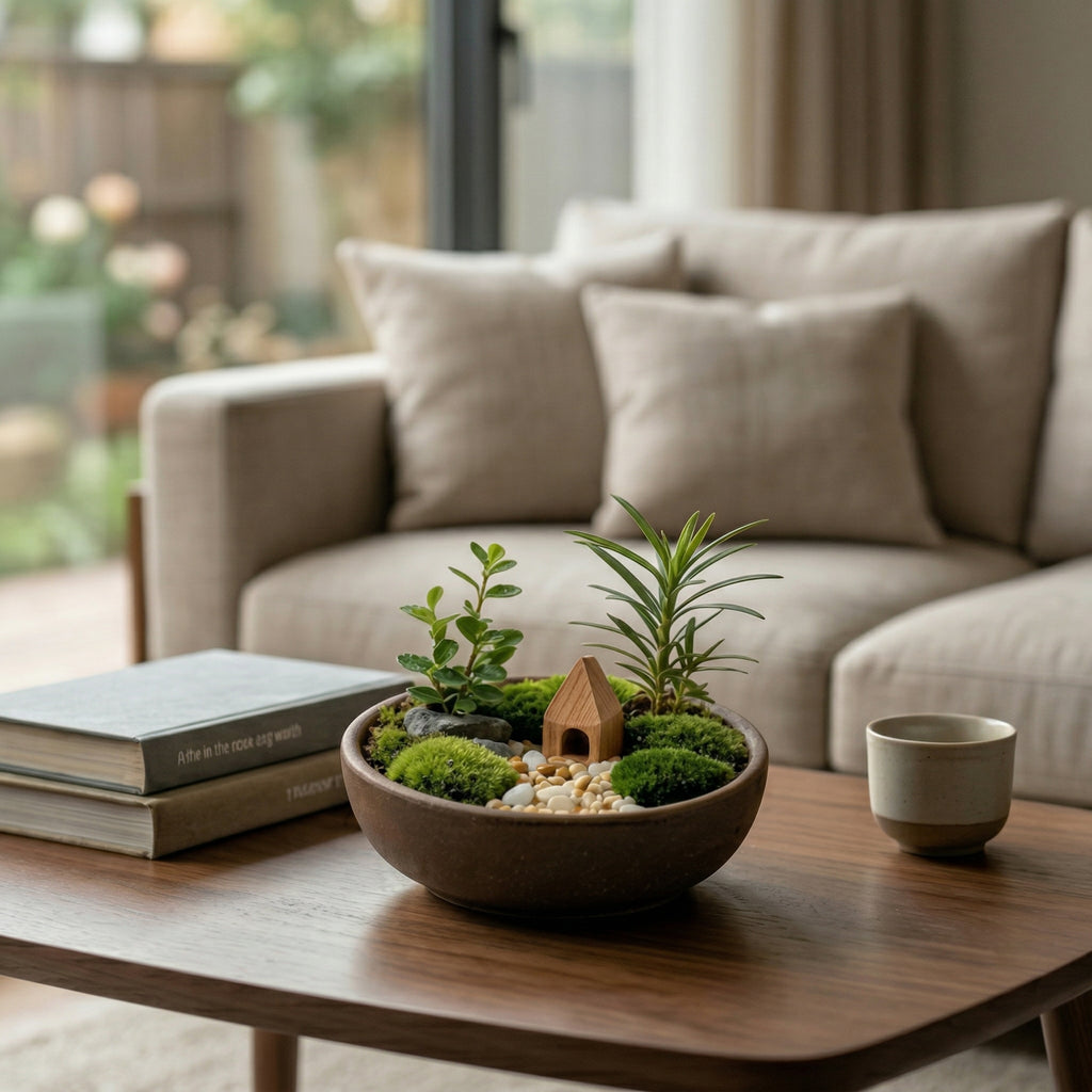 Mini Moss Landscape Planter with Wooden House Accent