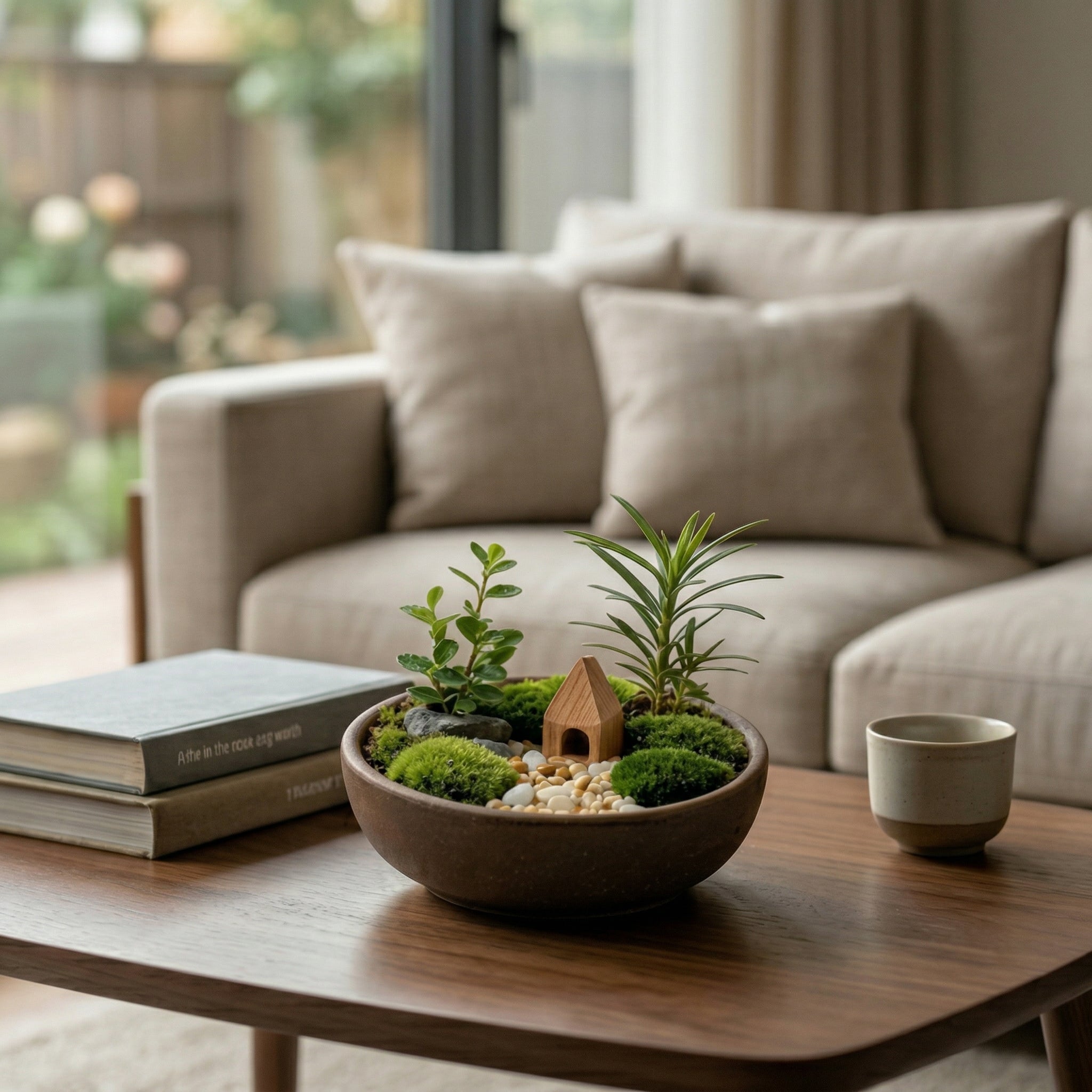 Mini Moss Landscape Planter with Wooden House Accent