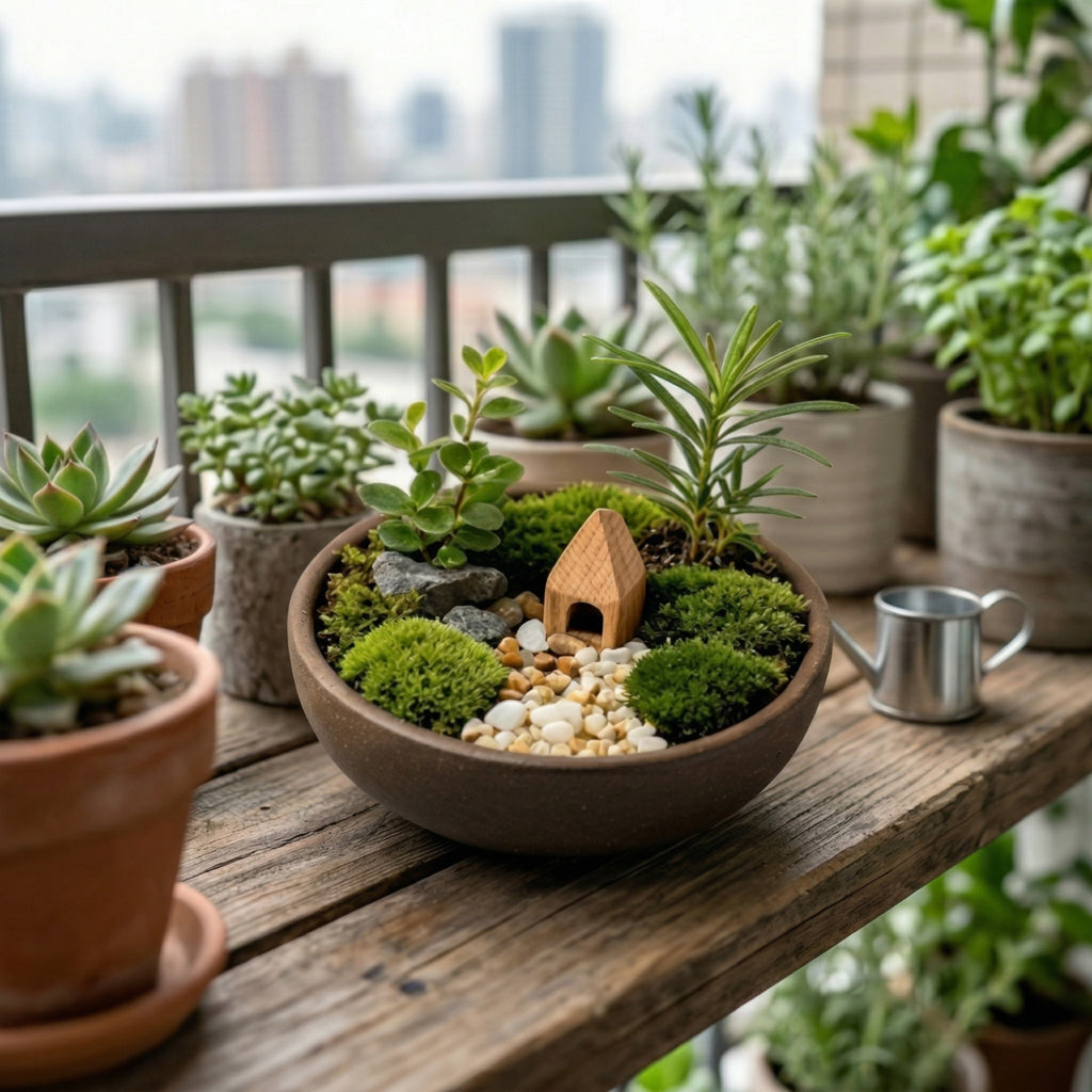 Mini Moss Landscape Planter with Wooden House Accent