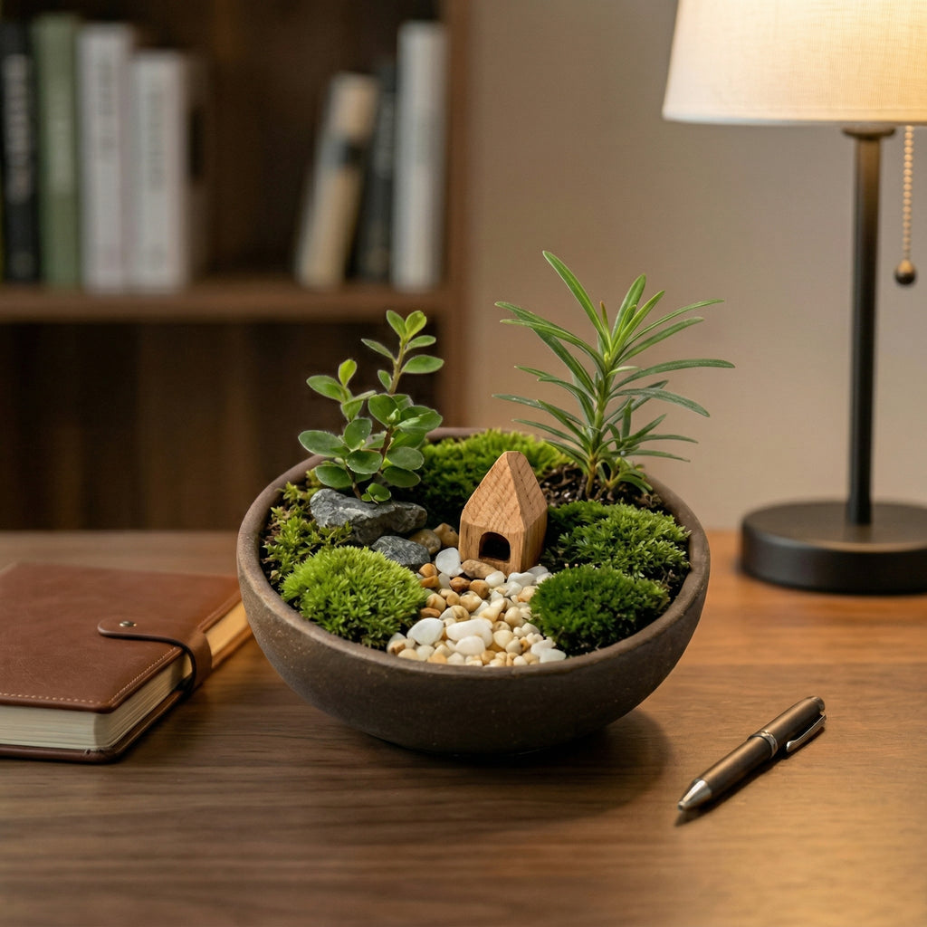 Mini Moss Landscape Planter with Wooden House Accent