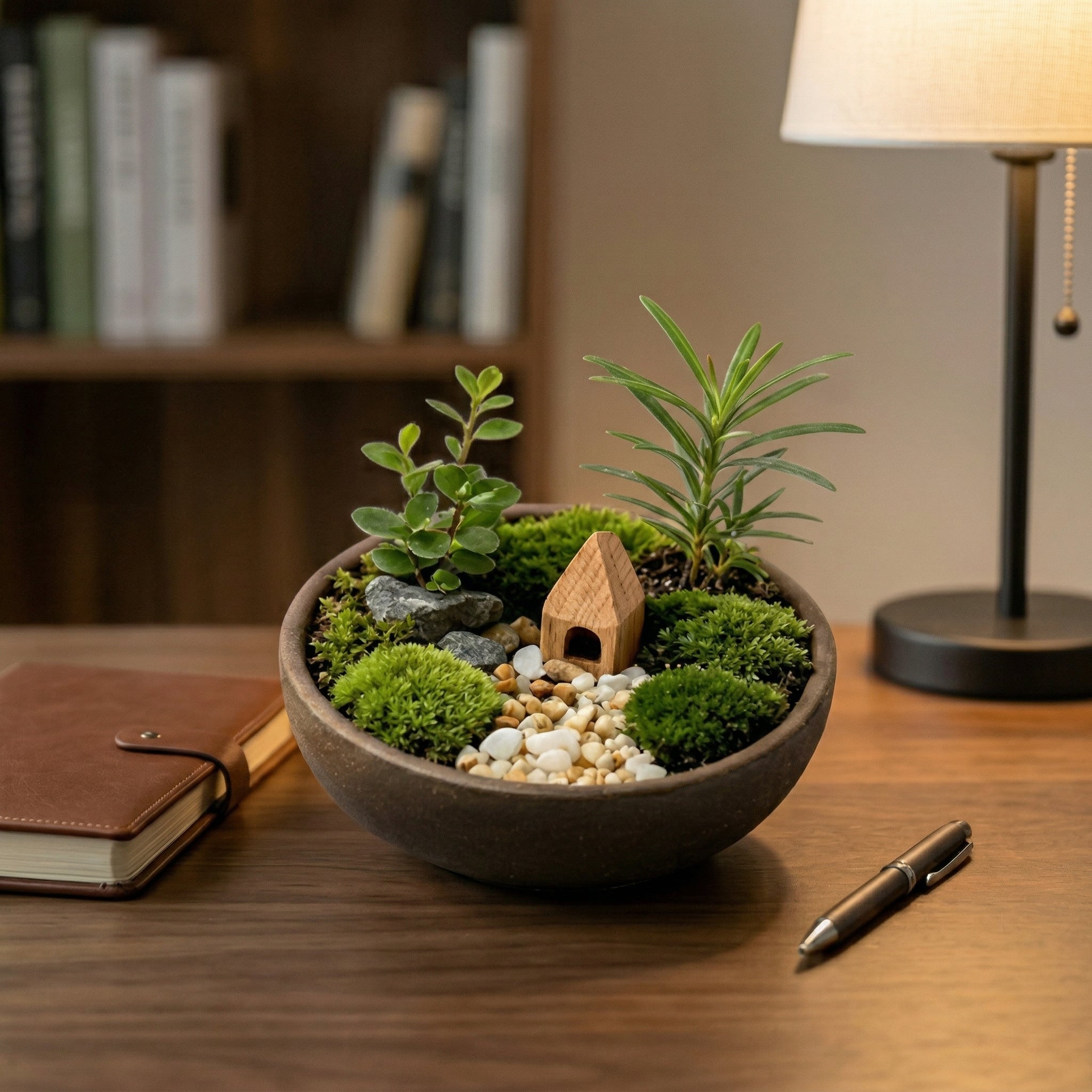 Mini Moss Landscape Planter with Wooden House Accent