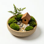 Mini Moss Garden Planter with Wooden House Accent
