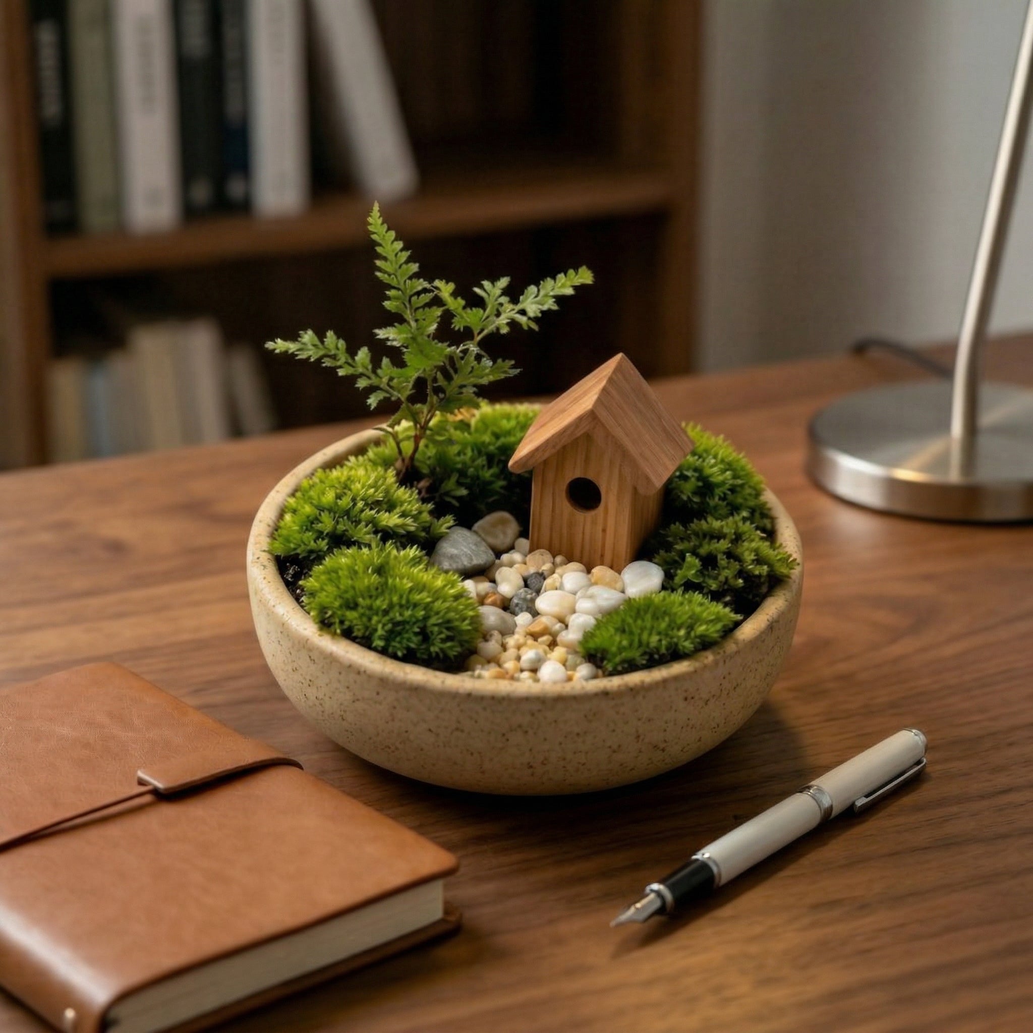 Mini Moss Garden Planter with Wooden House Accent