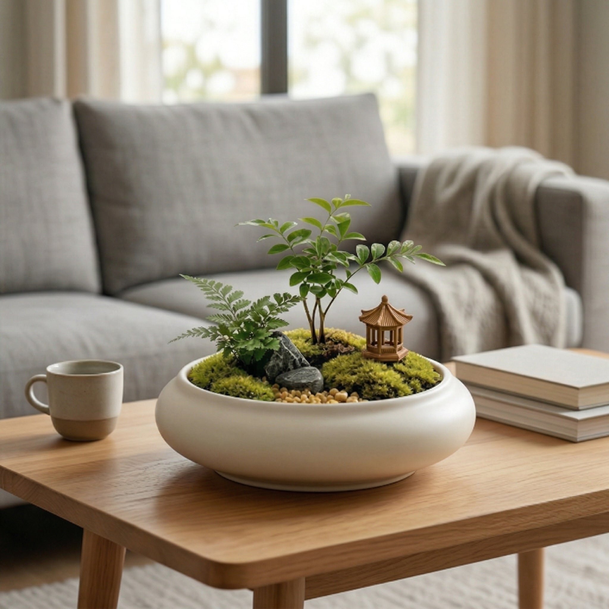 Zen-Inspired Moss Micro Landscape with Pavilion Accent