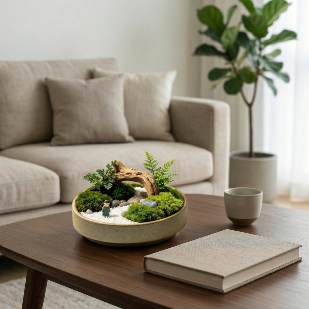 Mini Zen Moss Landscape Planter with Driftwood Bridge Accent