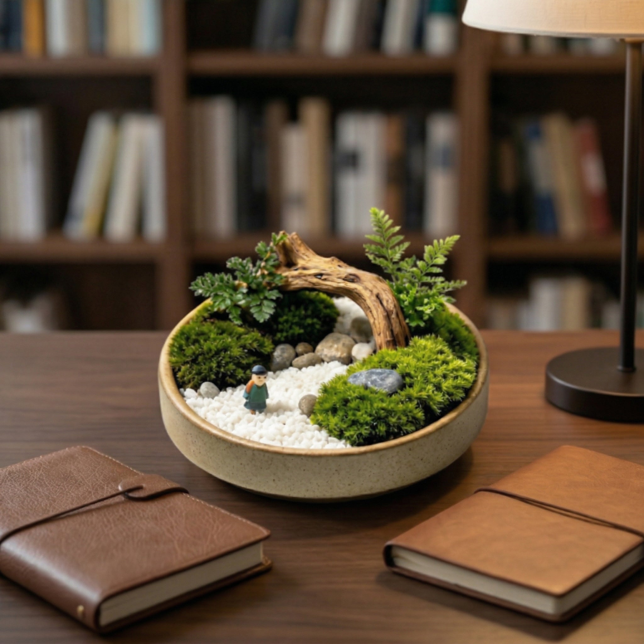 Mini Zen Moss Landscape Planter with Driftwood Bridge Accent