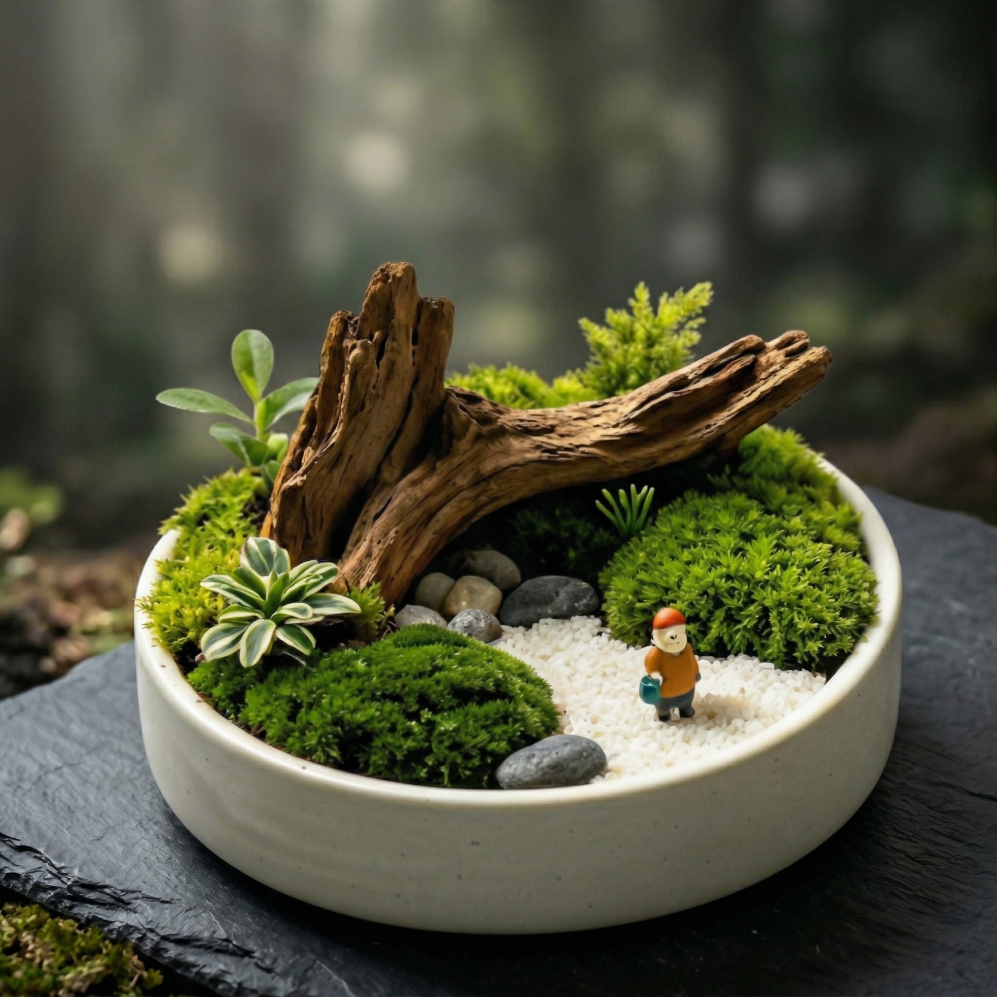 Mini Woodland Moss Landscape Planter with Driftwood Accent