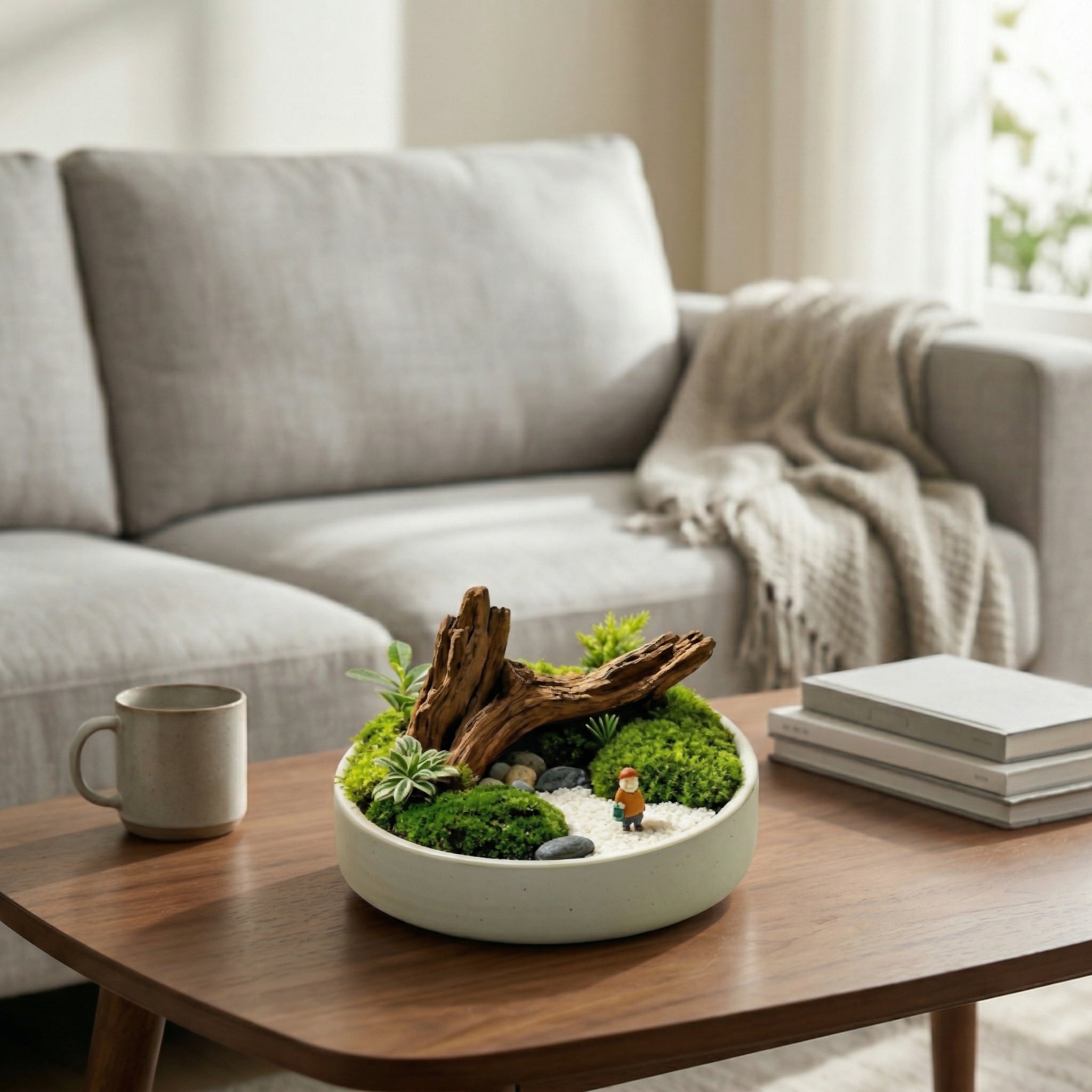 Mini Woodland Moss Landscape Planter with Driftwood Accent