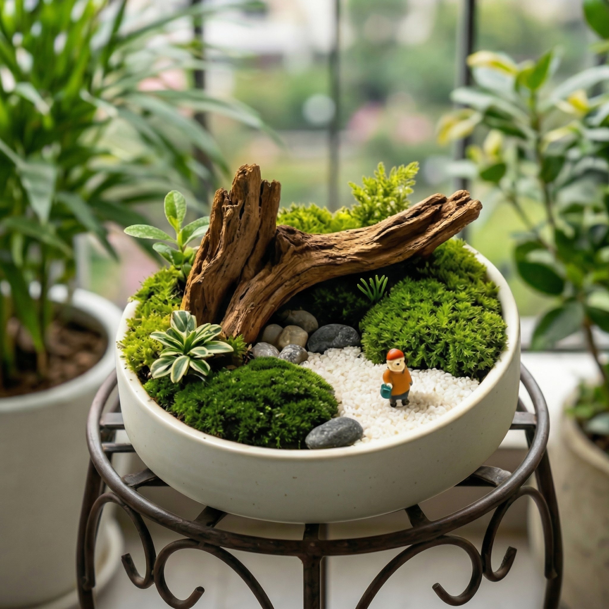 Mini Woodland Moss Landscape Planter with Driftwood Accent