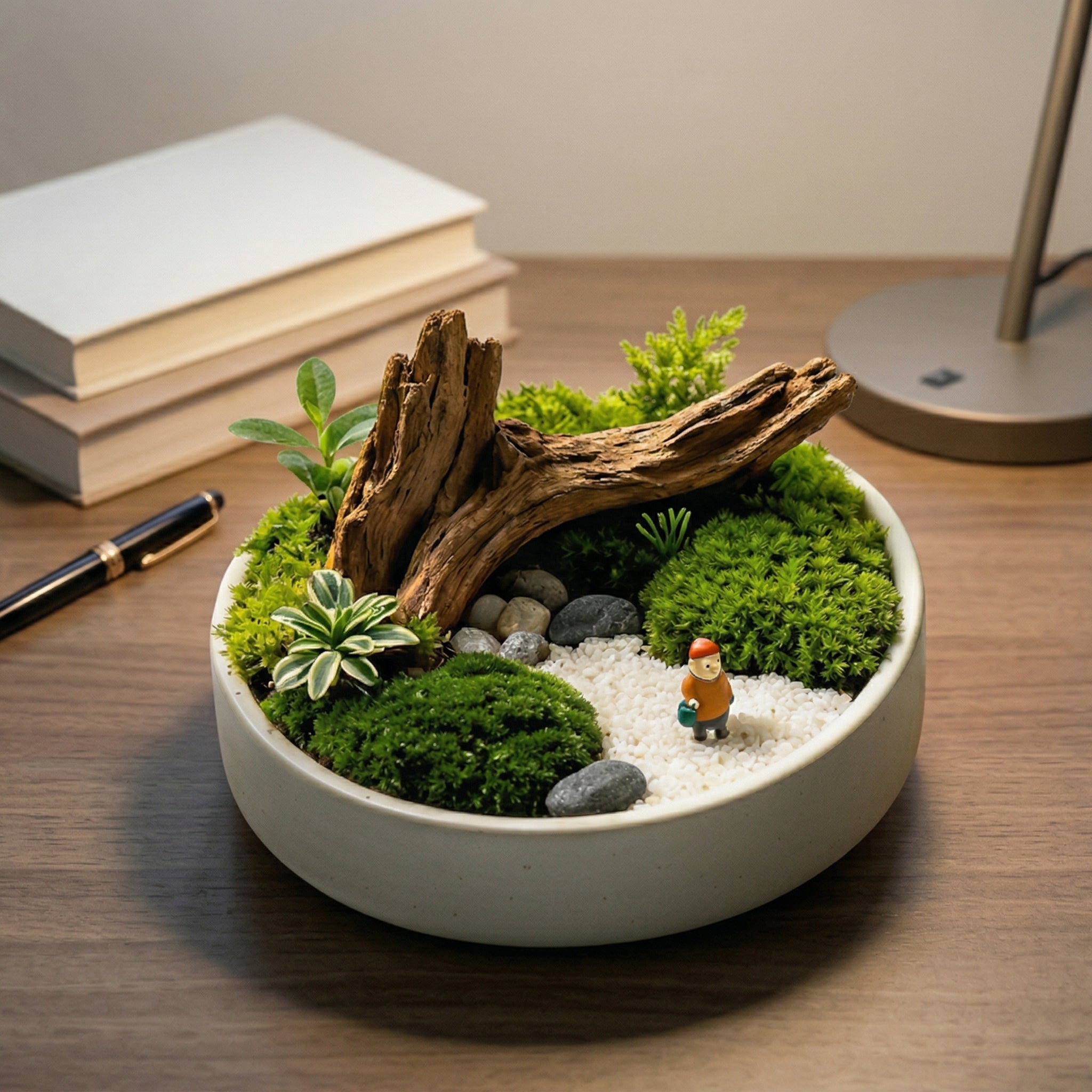 Mini Woodland Moss Landscape Planter with Driftwood Accent