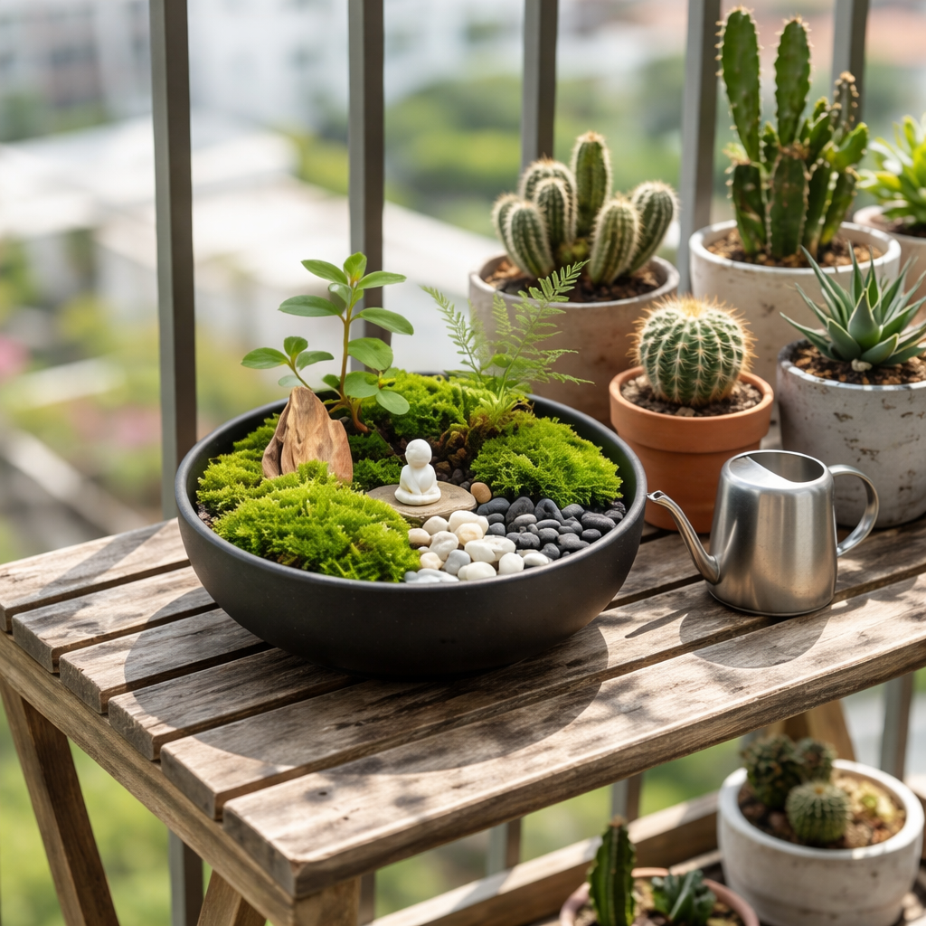 Zen Moss Micro Landscape in Black Ceramic Planter